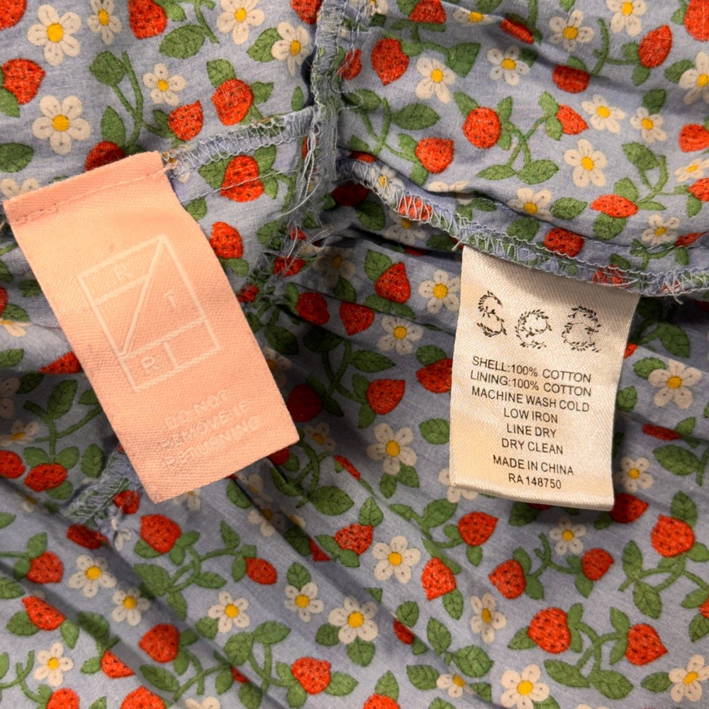 Sea New York Lilly Smocked Mini Dress Blue Strawberry Floral Puff Sleeve Large - Picture 5 of 12
